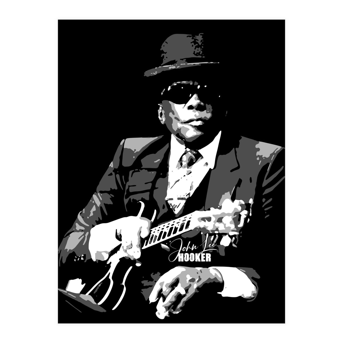 John Lee Hooker American Blues Guitarist in Grayscale (Print Only)