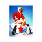 Pinup Sexy Woman Posing With Two Penguins (Print Only) thumbnail