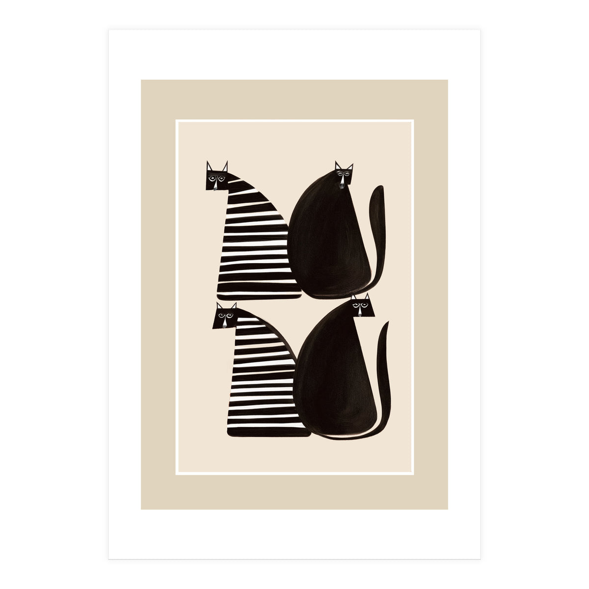 Minimalist Cats In Black And White (Print Only)