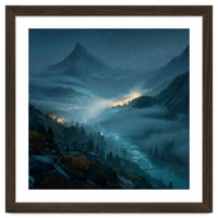 Moonlit Alpine Valley at Night with Shimmering River