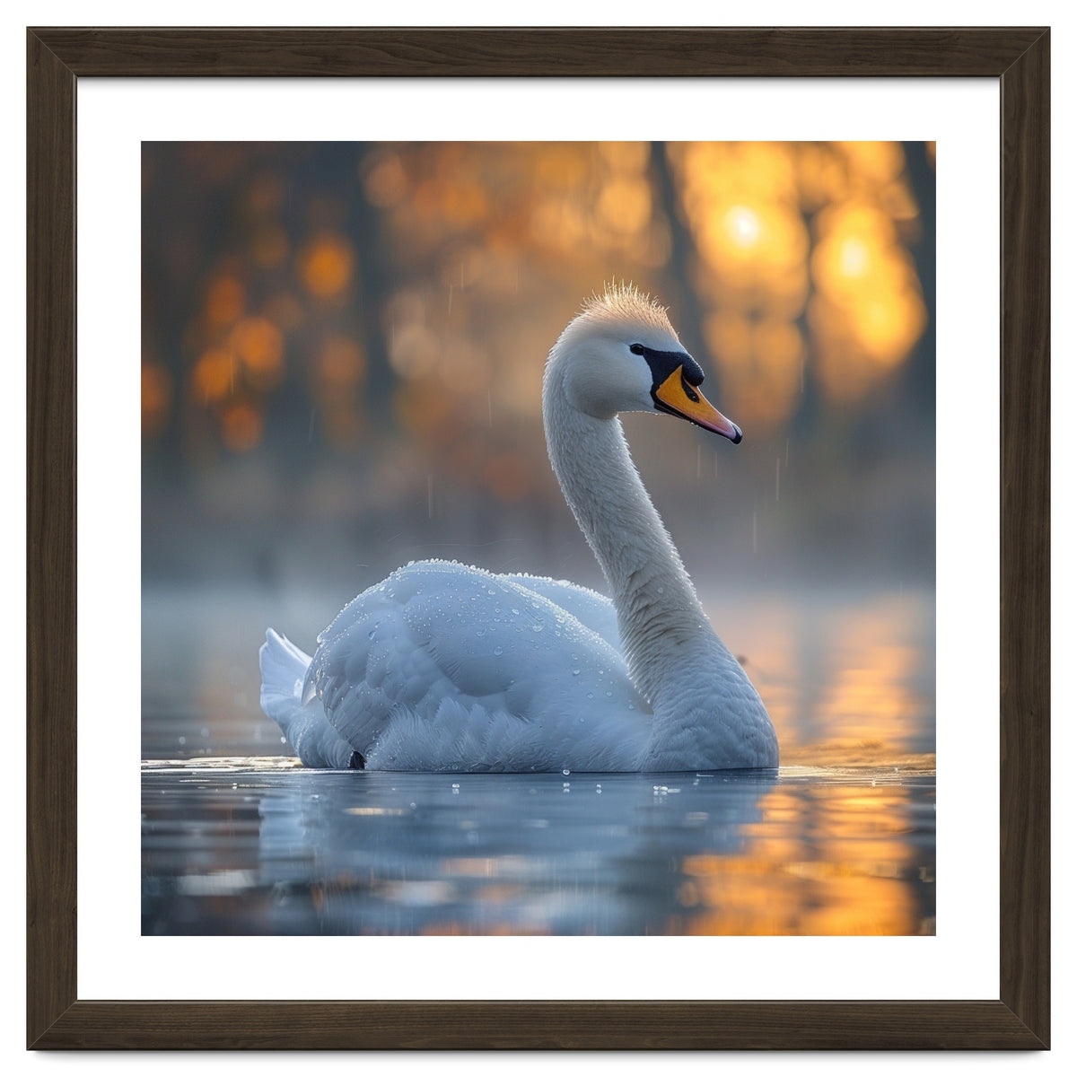 Beautiful Swan Floating On Water At Sunset