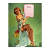 Pinup Girl Posing With Her Big Diary Book (Print Only) thumbnail
