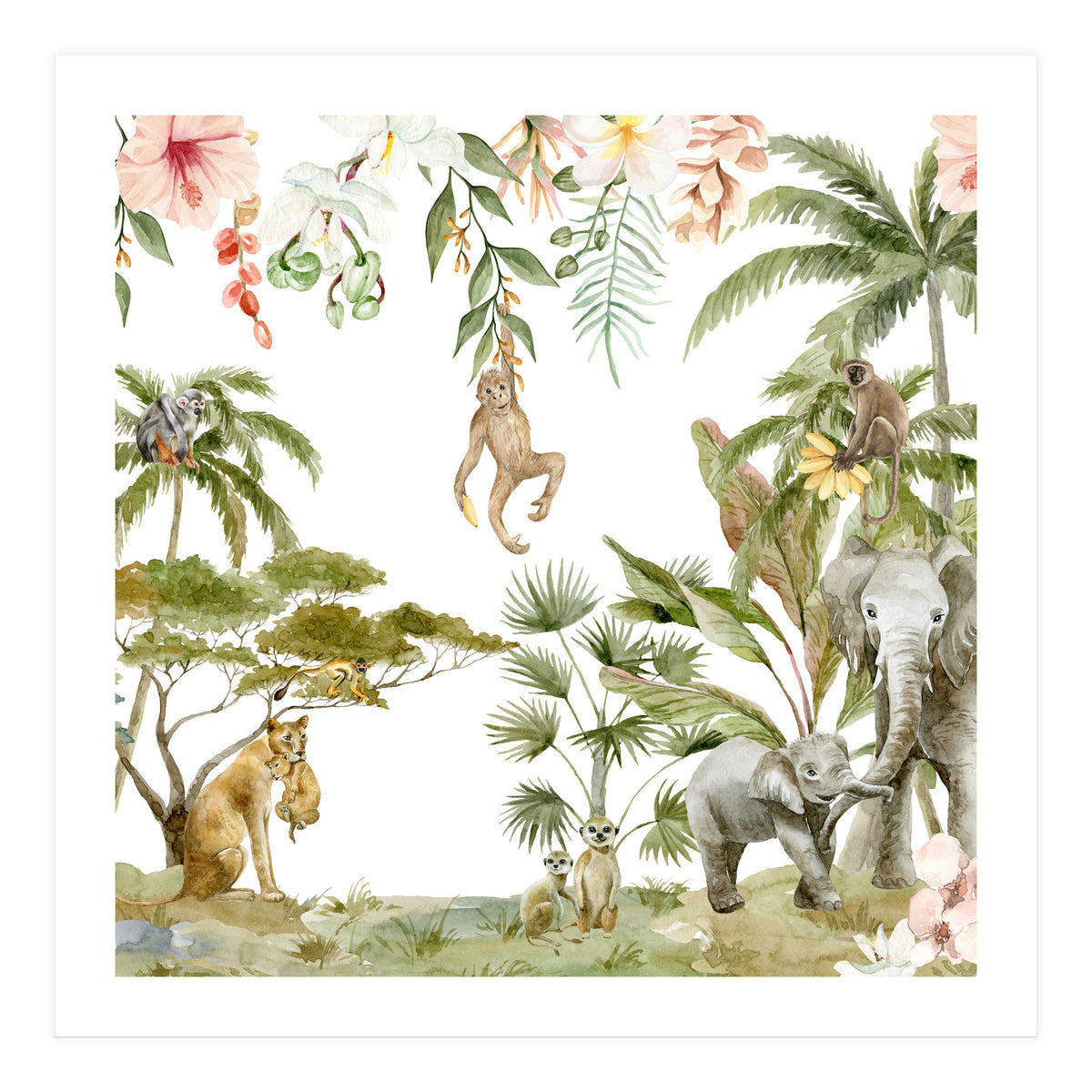 Watercolor Wild Animals Jungle  (Print Only)