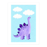 Purple Stegosaurus Watercolor Art, Cute Dinosaur Nursery Print, Dino and Clouds Illustration (Print Only) thumbnail