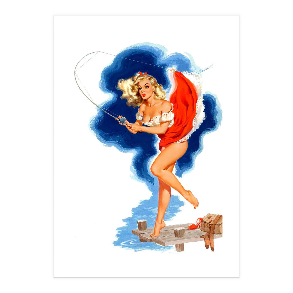 Pinup Sexy Girl And A Fishing Accident (Print Only)