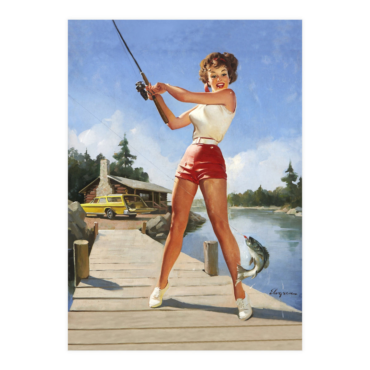 Pinup Fishing Girl With Her Catch (Print Only)