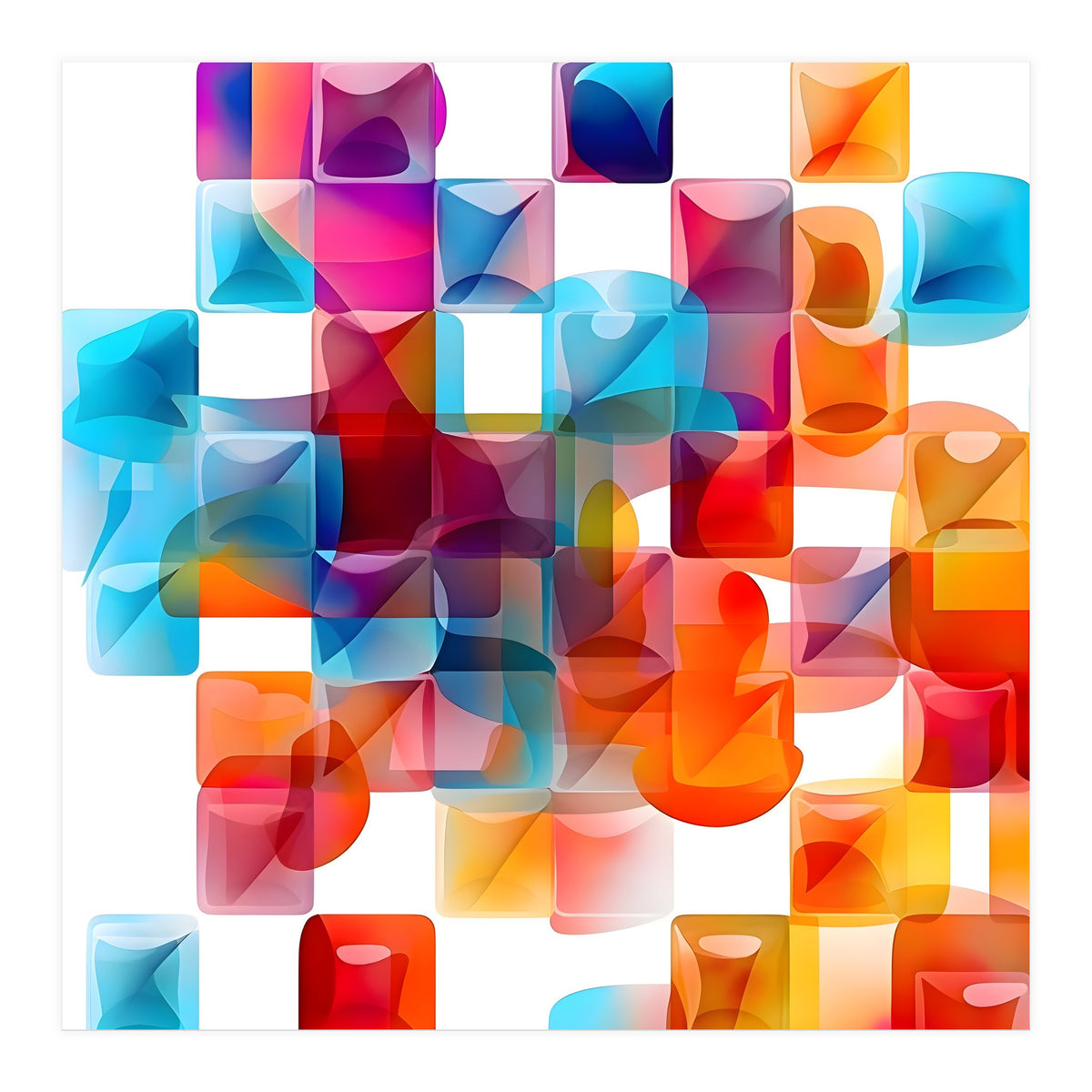 JELL, Multi-colored squares against a white backdrop. (Print Only)