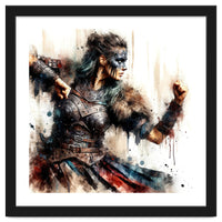 Viking Warrior Woman Watercolor Portrait