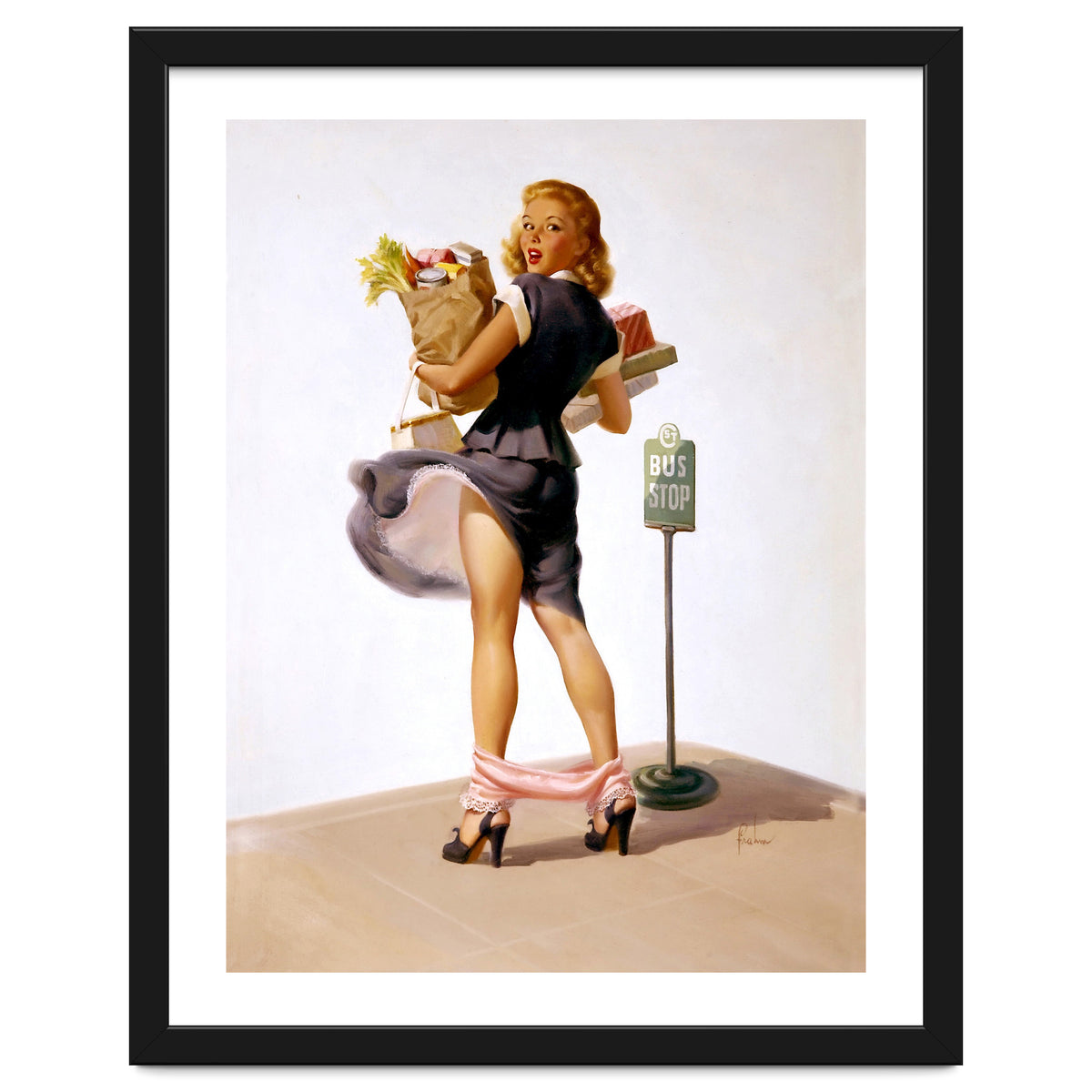 Pinup Sexy Girl Had Funny Accident On A Bus Stop