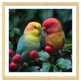Lovebirds Perched Amidst Red Berries And Green Foliage thumbnail
