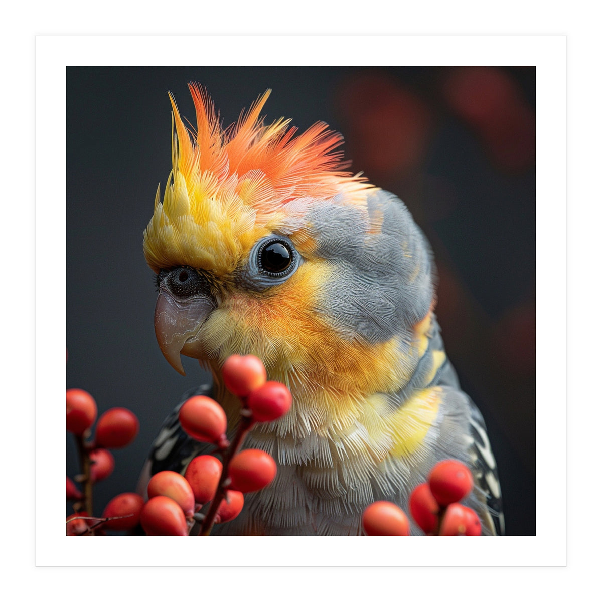 Close Up Of A Cockatiel Parrot With Orange Crest (Print Only)