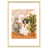 House Guest | Modern Bohemian Black Woman | Urban Jungle Decor | Wild Cat Leopard Pet | Plant Lady thumbnail