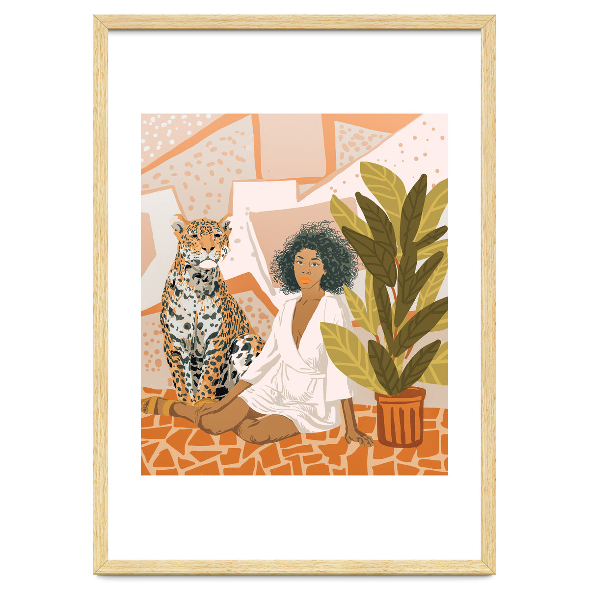 House Guest | Modern Bohemian Black Woman | Urban Jungle Decor | Wild Cat Leopard Pet | Plant Lady