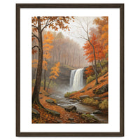 Serene Autumn Waterfall in Misty Forest