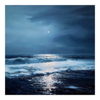 Midnight Seascape with Moonlight Reflecting (Print Only)