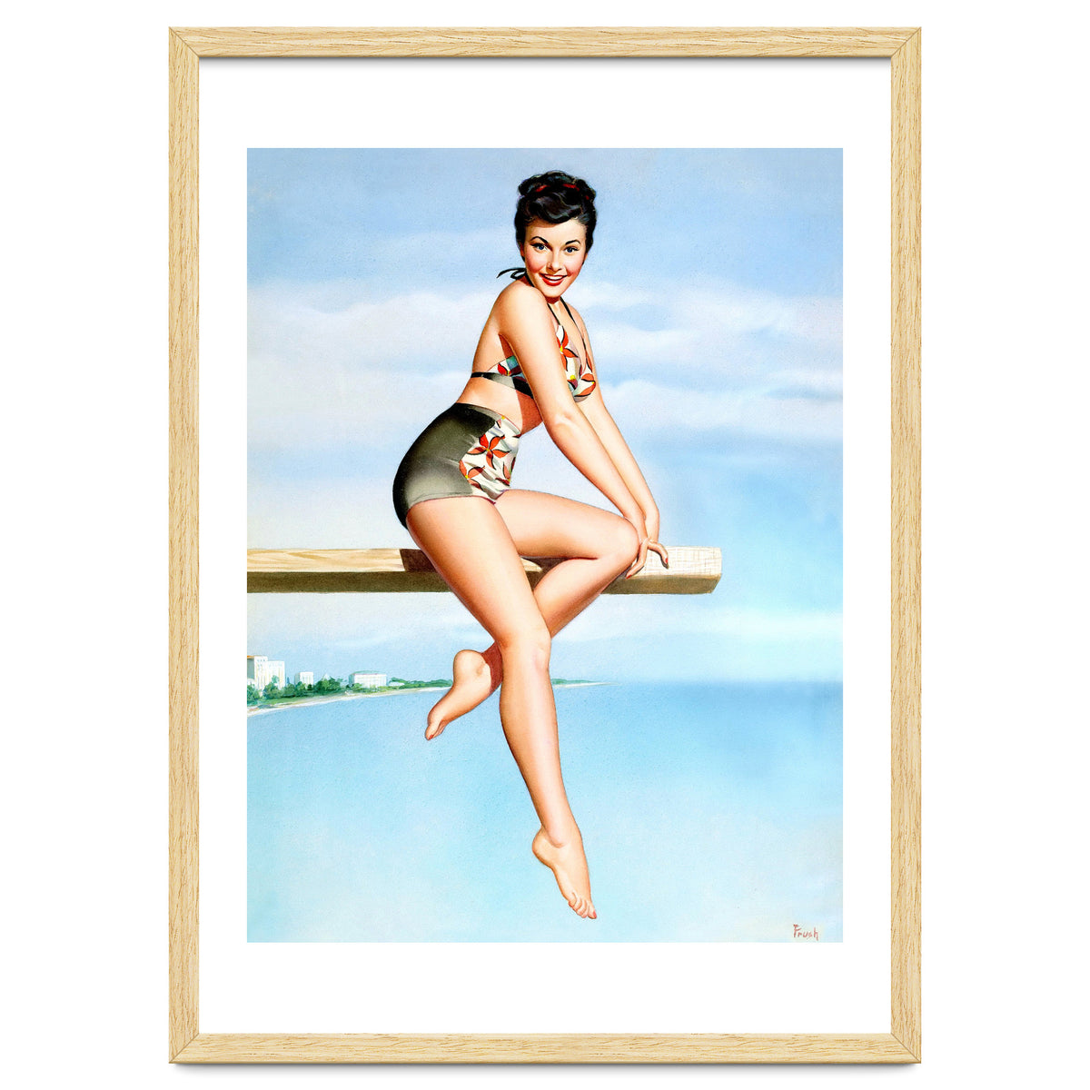 Smiling Sexy Pinup Girl Posing On A Board