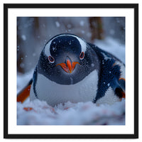 Close Up Gentoo Penguin In Snowy Landscape
