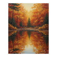 Golden Autumn Reflection: Impasto Forest Landscape (Print Only)