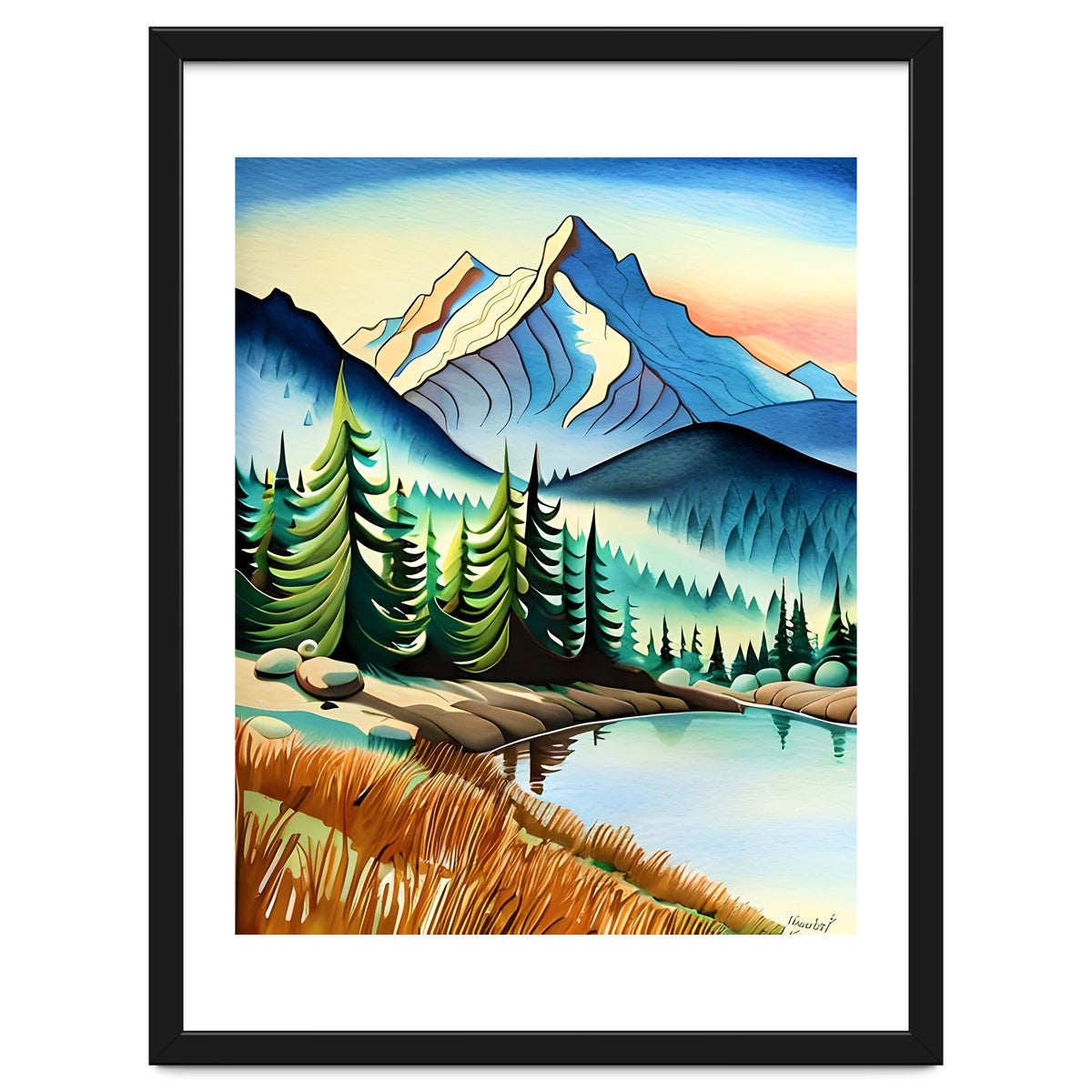 Misty Peaks and Reflective Waters