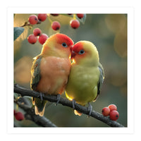 Two Lovebirds Sitting On A Branch (Print Only)