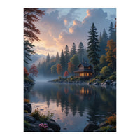 Serene Lakeside Retreat in Autumn Forest (Print Only)