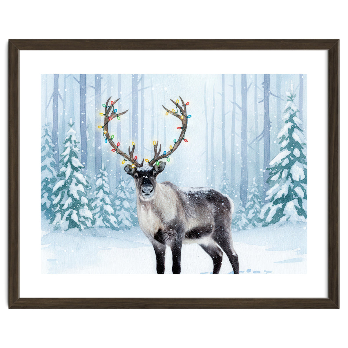 Reindeer with Christmas Lights, Deer Magical Winter Art