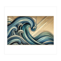 Art Deco Blue Ocean Waves (Print Only)