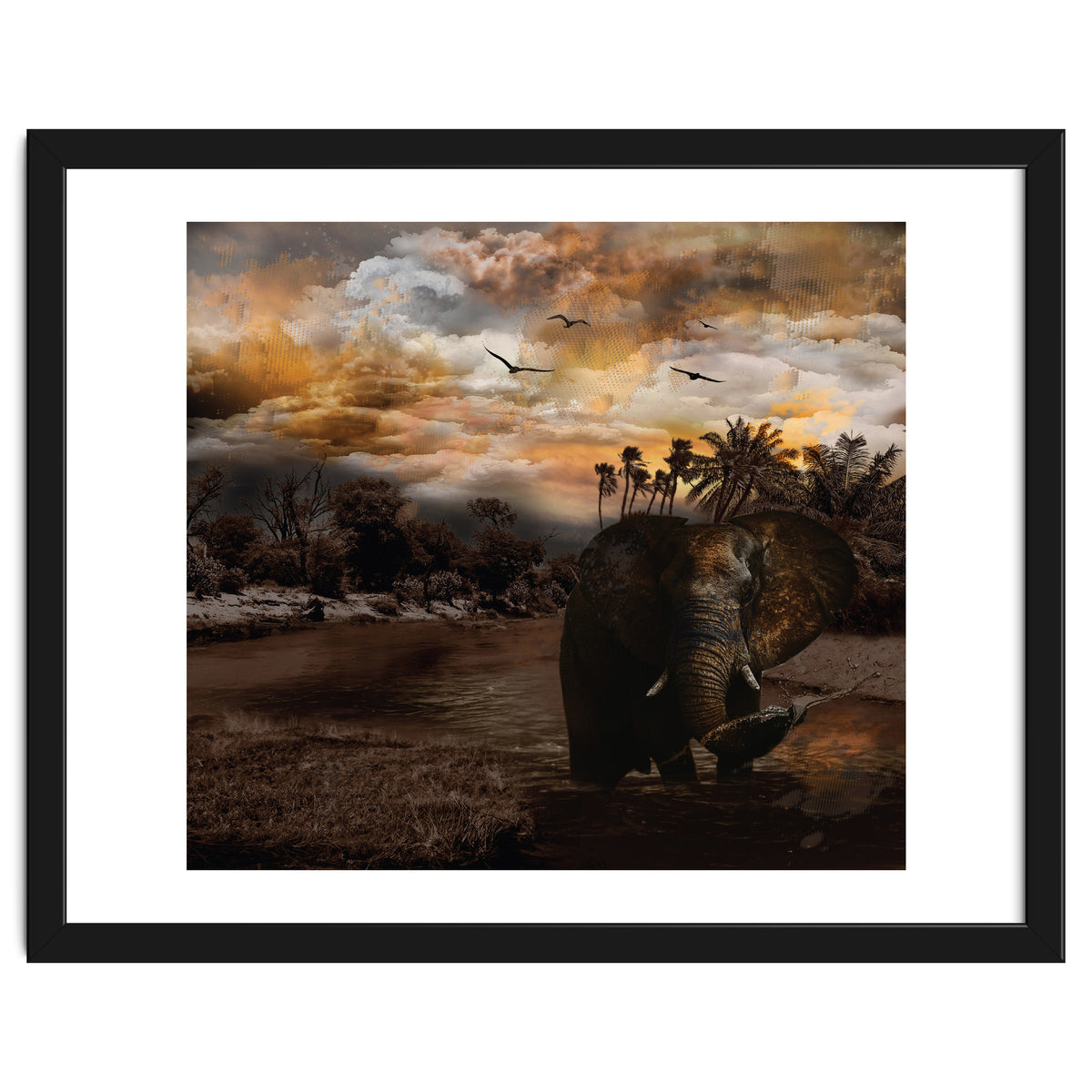 Elephant Scenic Golden Sunset African Wildlife Landscape