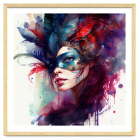 Turquoise Feathered Carnival Mask Portrait