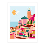 Crimson Rouge, Colorful Architecture Buildings, Greece Cityscape Skyline, Seagull Travel Summer Eclectic Bohemian Pop Of Color Positivity (Print Only) thumbnail