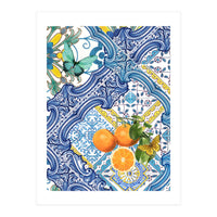 Mediterranean blue tiles, butterflies and citrus fruit (Print Only)