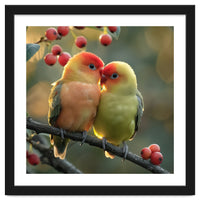 Two Lovebirds Sitting On A Branch