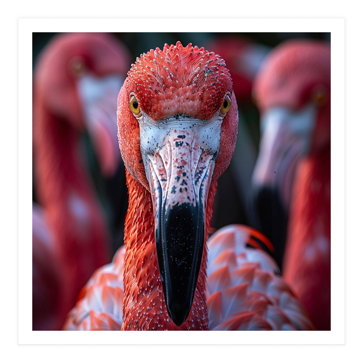 Close Up Of A Flamingo Bird Face, Pink Feathers (Print Only)