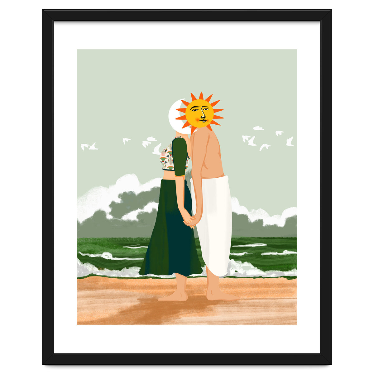 Celestial Union, Sun & Moon Love Couple, Ocean Sea Beach Landscape Nature, Summer Bohemian People