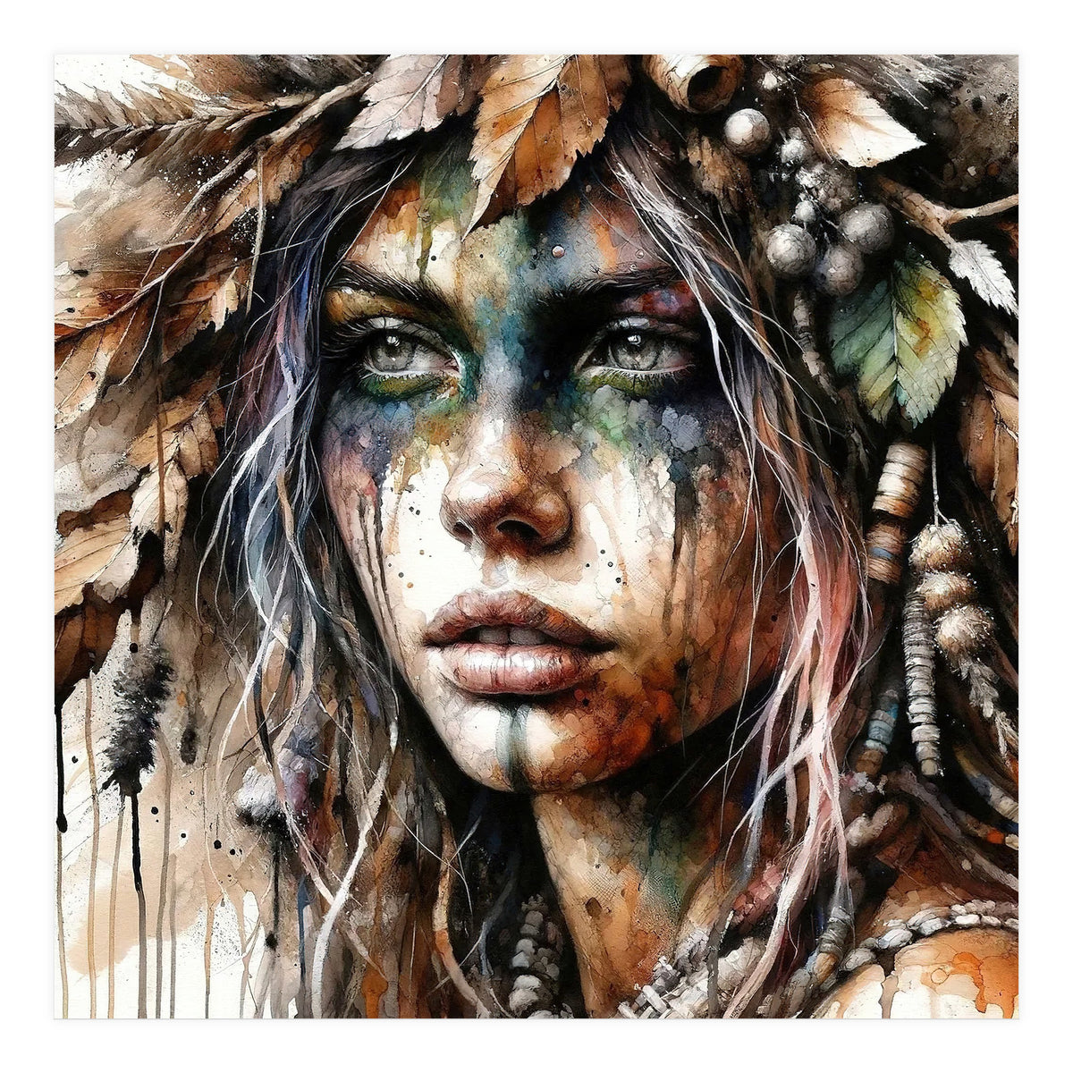 Autumn Leaf Druid Woman Portrait (Print Only)