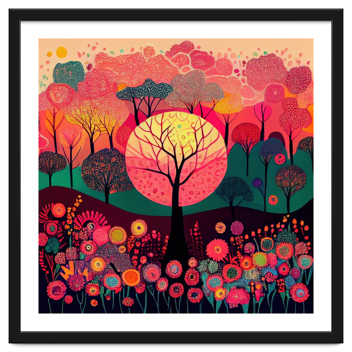 Folk Sunset Forest In Bloom