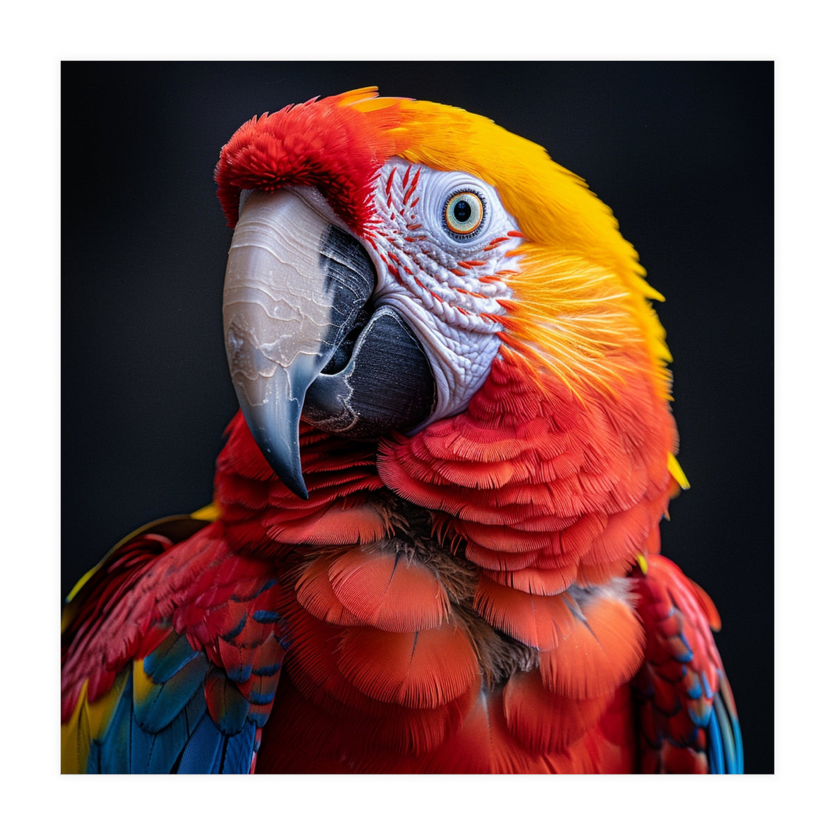 Scarlet Macaw Parrot Head Detailed Portrait Black (Print Only)