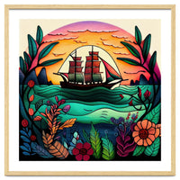 Folk Sunset Sailing Ship