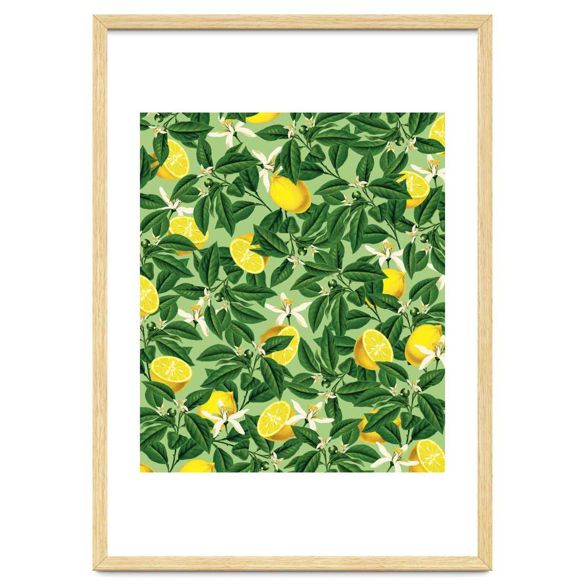 Lemonade Garden, Green Fresh Lemon Botanical Illustration, Vibrant Summer Tropical Fruit Nature