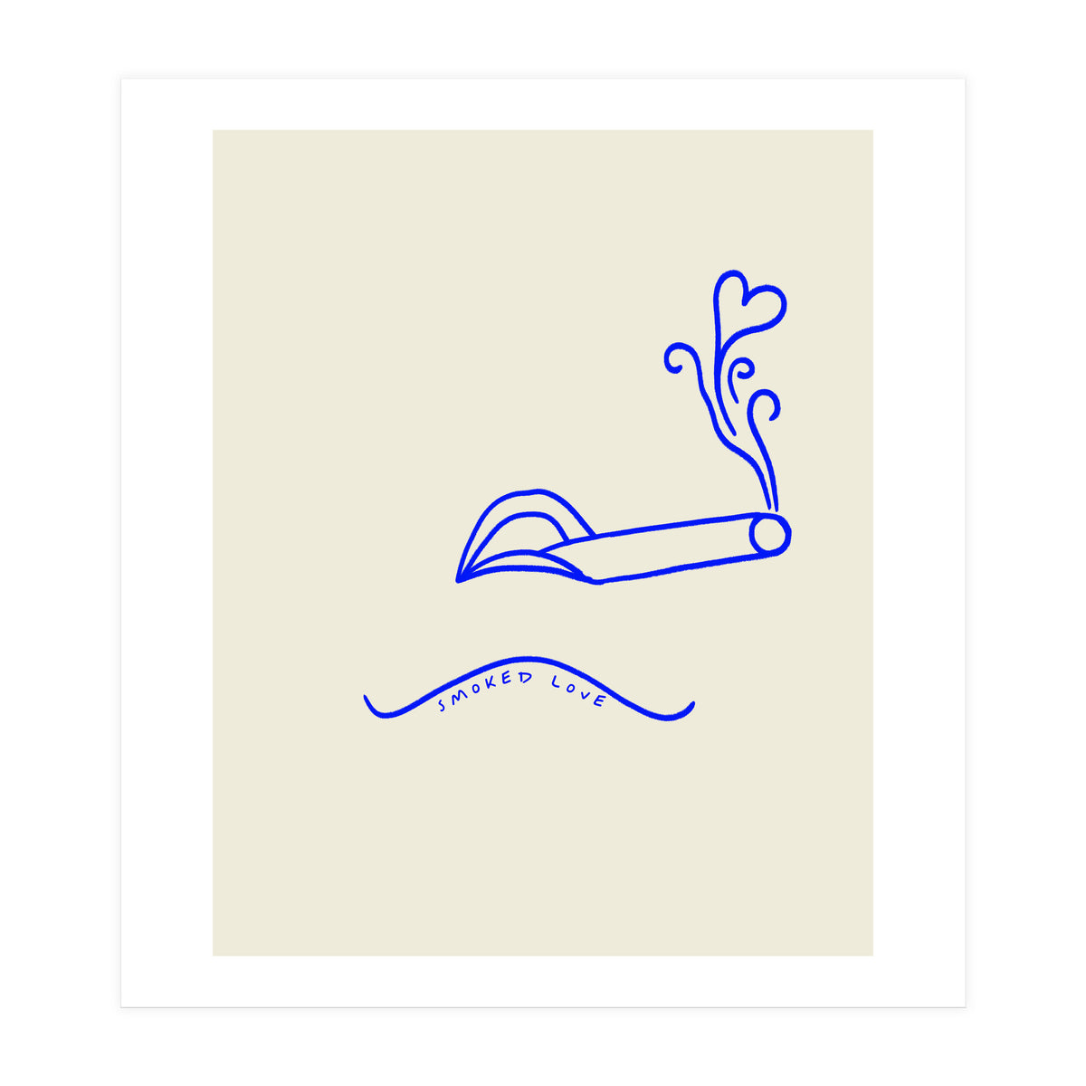 Smoked Love, Line Art Drawing Sketch, Minimalism Doodle Woman Cigarette Cigar Smoke, Eclectic Bohemian Framed (Print Only)