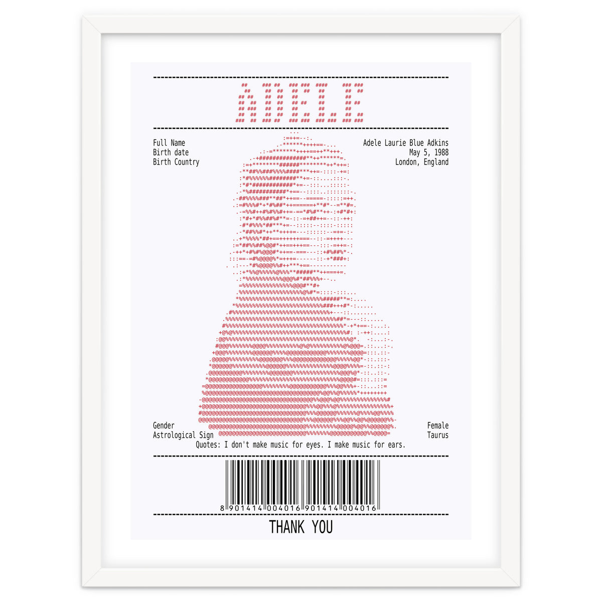 Receipt Art Adele Red