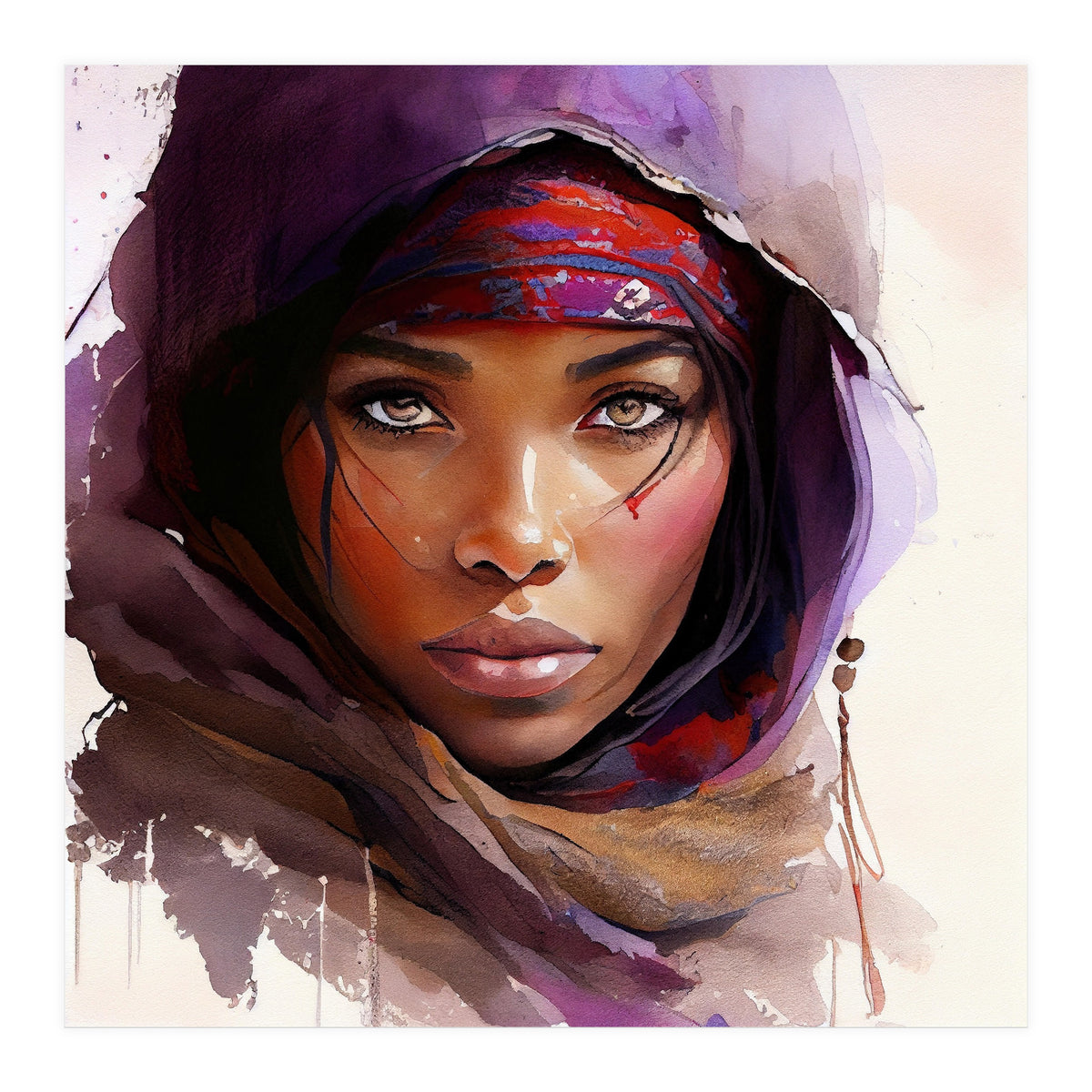 Amethyst Hood Tuareg Woman Portrait (Print Only)