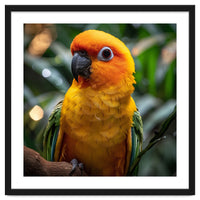 Sun Conure Parrot Colorful Bird Perched On Branch