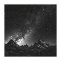 Starlit Mountain Majesty: Detailed Monochrome Milky Way (Print Only)