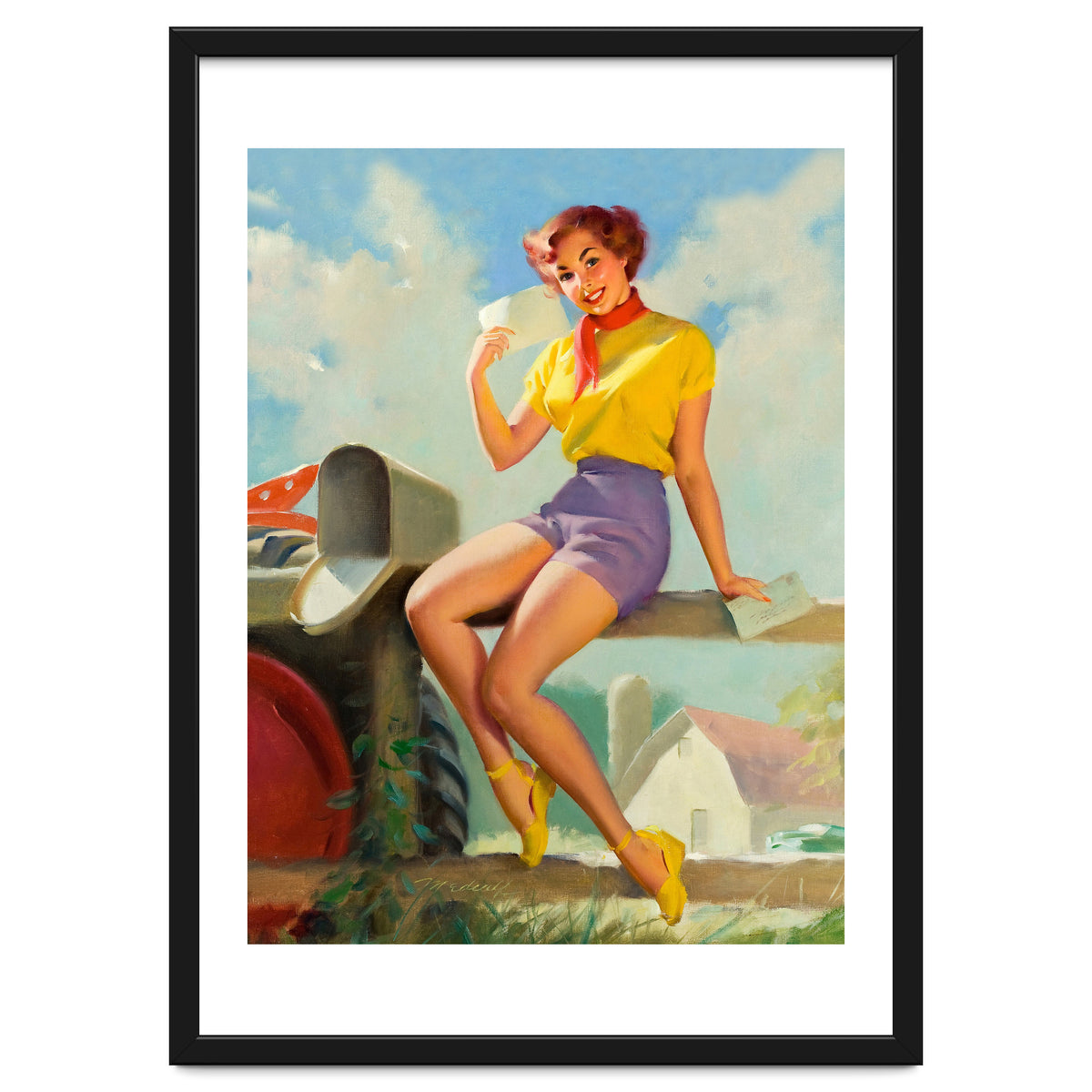 Pinup Girl On A Fence Showing A Love Letter