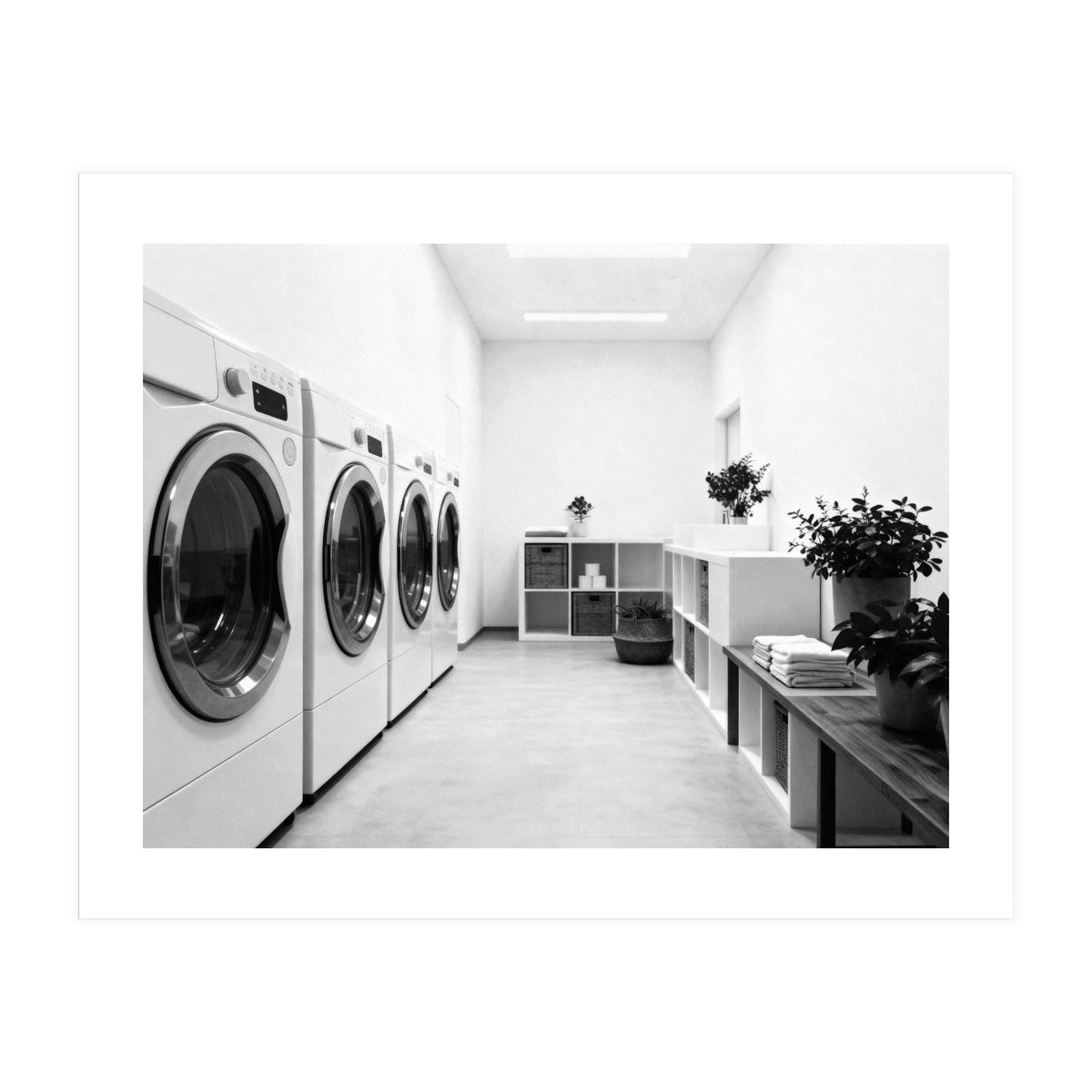 Minimalist Black and White Laundry Room Art, Washing Machine Photography (Print Only)