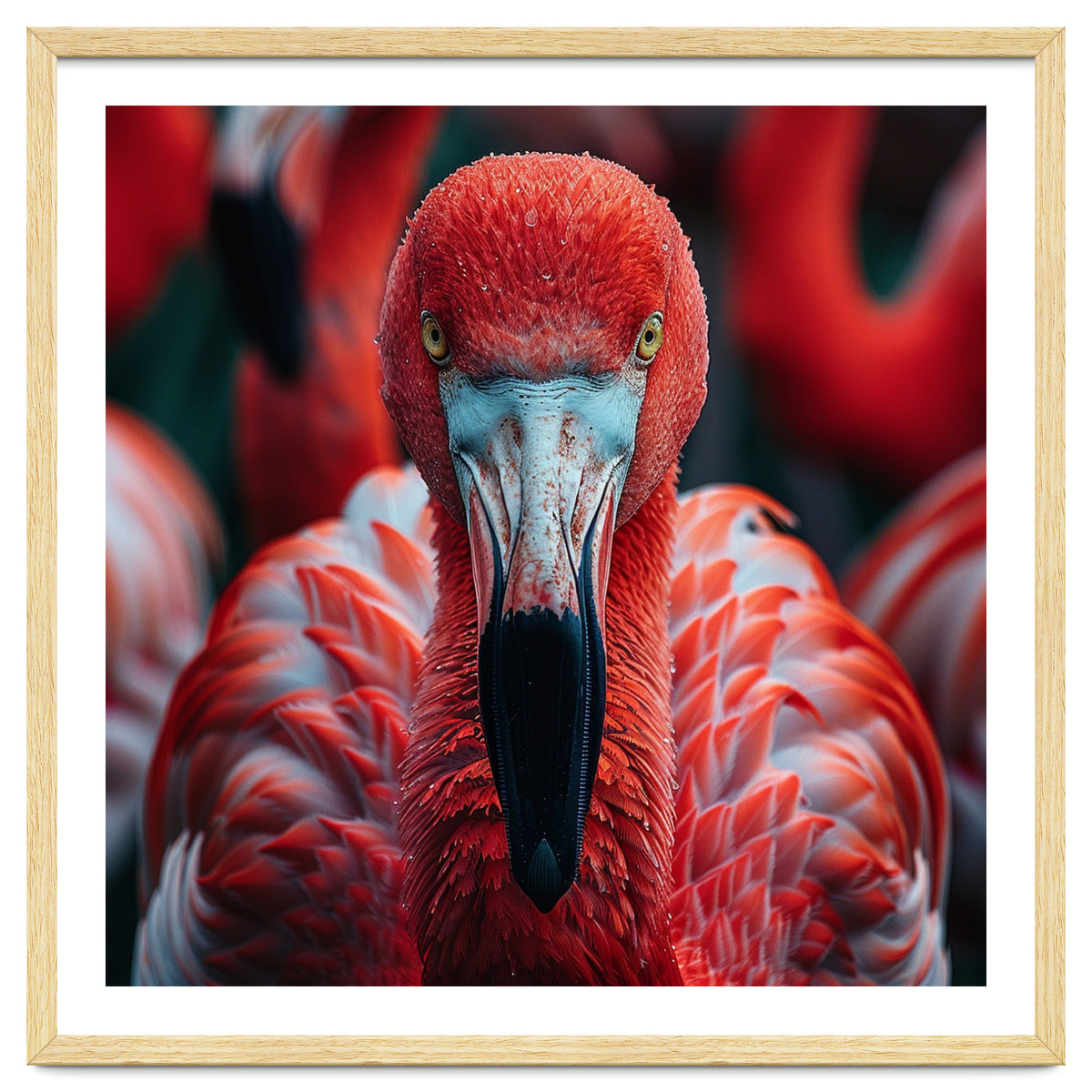 Close Up Flamingo Head With Bright Red Feathers