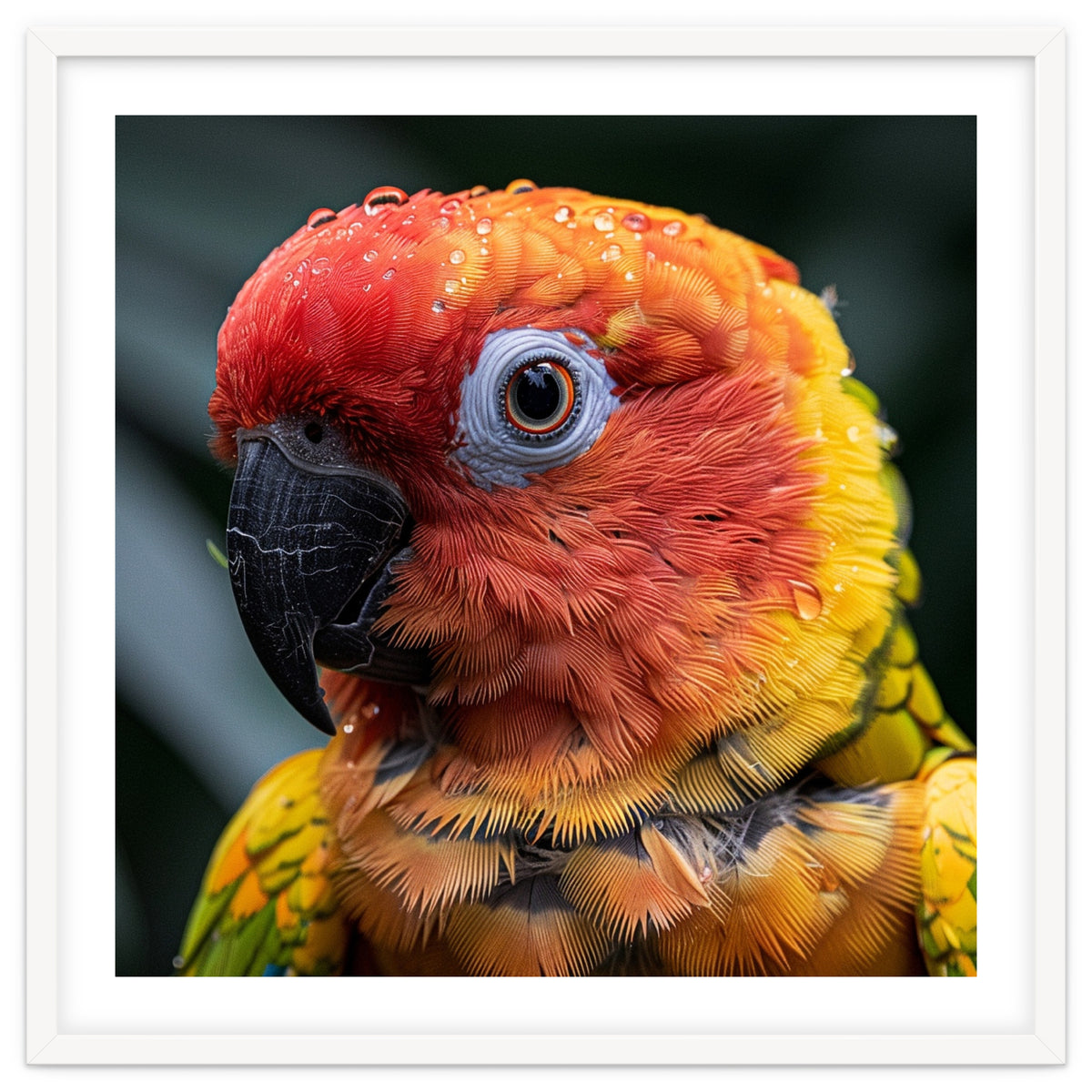 Sun Conure Parrot Bird With Water Droplets