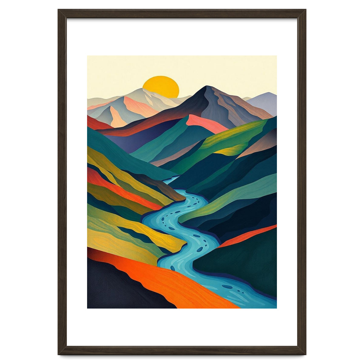 Minimalist Mountain River Landscape