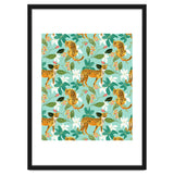 Cheetah Jungle, Wildlife Nature Wild Cats Tigers Leopard Botanical Animals Mint Quirky Illustration thumbnail